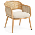 Chaise beige à dossier tressé, côtés ajourés et assise claire