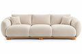 Canapé droit beige à trois coussins d'assise et accoudoirs arrondis