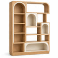 Bibliothèque beige et crème à niches géométriques et arches